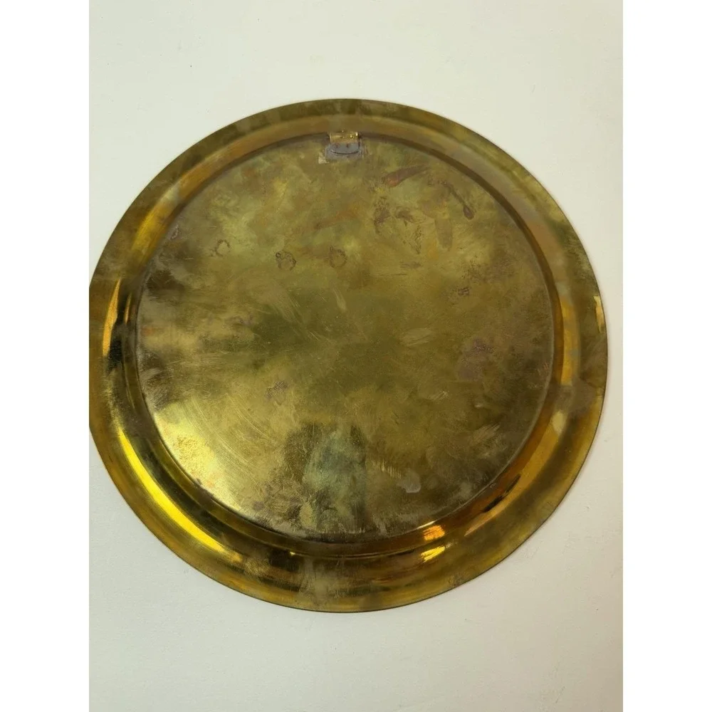 Brass Etched‎ Dish Plate Egyptian Theme Pyramids Wall Hanging Decor Vintage